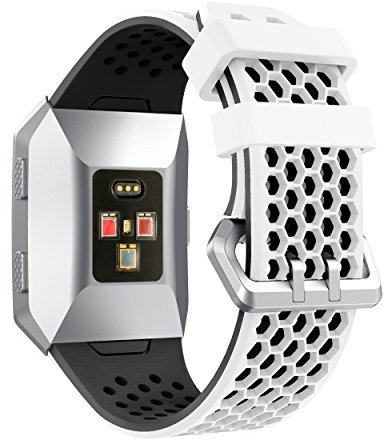 Syxinn Kompatibel mit Armband Fitbit Ionic Armband, Ersatz Uhrenarmbänd Strap Weiches Silikon Sportarmband Erstatzband für Ionic Watch (weiß-schwarz)