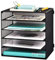 EASEPRES Letter Tray Desk Organiser, 5 Slots Mesh Paper Holder Storage Filing Trays for A4 Papers, Black