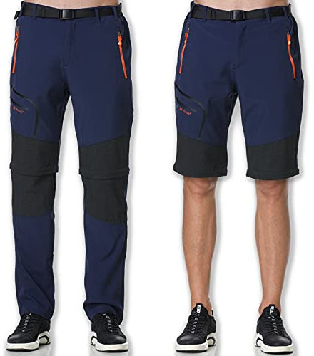 SOLOYEE Herren Wanderhose Zip Off Trekkinghose Outdoorhose Wasserdicht Schnelltrocknend Softshellhose Abnehmbar Outdoor Shorts Sommer Blau, L
