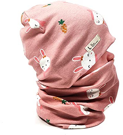 FUYAO Set di sciarpa e cappello in cotone per bambini, per primavera, autunno, inverno, caldo, berretto e sciarpe per ragazzi e ragazze, Coniglio rosa, 3-6 anni