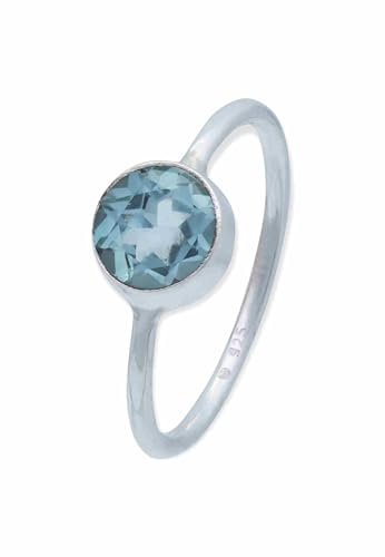 mantraroma Damen Ring Silber mit Stein blau Topas Edelstein blau schlicht modern