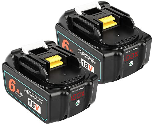 QUPERR 2-Pack 18V 6.0Ah Li-ion Replacement Batteries with Indicator (LED Display) Compatible with Makita 18V Battery BL1850 BL1850B BL1840 BL1830 BL1830B BL1860 BL1840B BL1845 BL1815 632B77 LXT