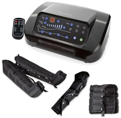 Dinamicamed | PRO 4.0 Beinmassagegerät | 4 Luftkammern | 6 Programme, verstellbarer Druck, inkl. Beinmanschetten, Bauch- & Armmanschette | Pressotherapy Lymphdrainage fördert Durchblutung