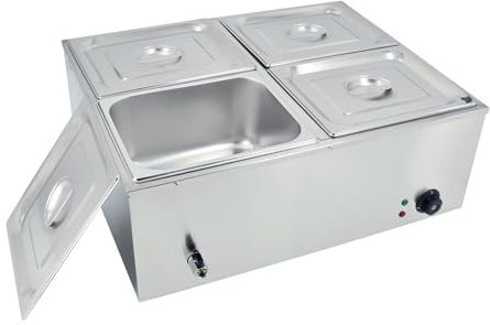 TAIMIKO Electric Food Warmer Bain Marie 1500W Commercial Countertop Stainless Steel Buffet Wet Well Sauce Food Warmer Steam Table Temperature Control Range 30-85°C (4x 1/2 GN Pans)