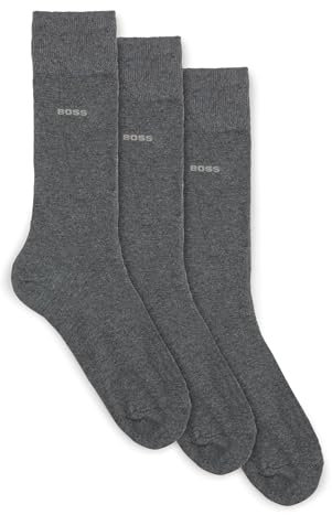 BOSS Herren 3P RS Uni CC Dreier-Pack mittelhohe Socken aus Stretch-Gewebe Grau 43-46