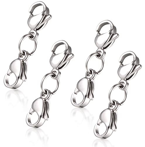 4 Pcs Jewellery Clasps, Double Lobster Clasps, Silver Bracelet Clasps Replacement Mini Bracelet Extender Necklace Shortener Clasp,Metal Double Claw Connector for DIY Jewelry Making Bracelet Crafts