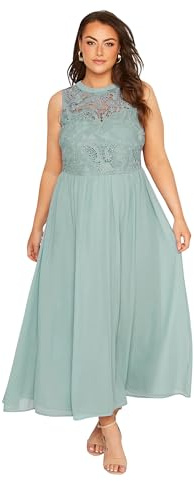 Yours London Curve Ice Blue Lace Front Chiffon Maxi Dress - Women's - Plus Size Curve