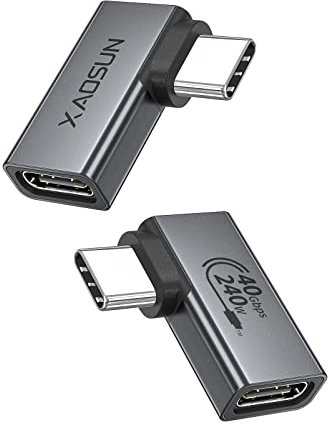 XAOSUN USB C Winkel Adapter (2 Stück),240W 40Gbps USB C Winkelstecker 90 Grad Schnellladen,Thunderbolt 4/3 Adapter Kompatibel mit iPhone 16/15 Pro Max,MacBook Pro,Steam Deck,Tablet,Laptop,Switch