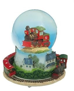 Carillón mecánico H.17 Navidad con bola de cristal Diámetro 12 cm nieve y locomitiva dentro y tren de bebé navideño en la base que gira la melodía: o SUSANNA 14181