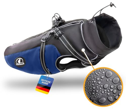 Tierhood Regenmantel Hund - Hunderegenmantel wasserdicht- Reflektierende Regenjacke Hund - Hundemantel inkl. Geschirr Wasserdicht