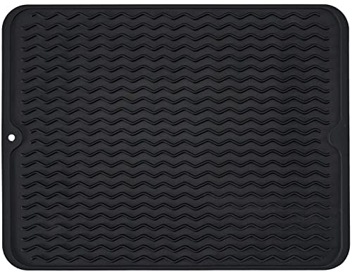 Silikon-Abtropfmatte, rutschfest, leicht zu reinigen, groß, hitzebeständig, Abtropfmatte für Küchentheke, Spüle, Kühlschrank oder Schubladeneinsatz (40,6 x 30,5 cm, Schwarz)