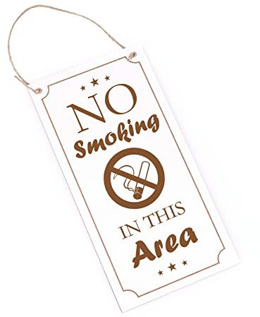 No Smoking Schild graviert - No smoking in this Area - Holz Deko Nichtraucher Türschild Rauchfrei 10 x 20 cm