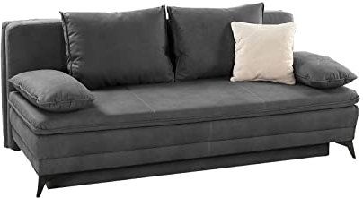 Home4You Schlafsofa - Grau - Mikrofaser - mit Gästebettfunktion und Bettkasten - mit Kissen