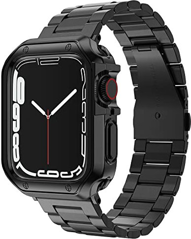 Compatible with Apple Watch Ultra 2 Band and Case, Stainless Steel Metal Chain with TPU Cover, Smart-Watch Link Bracelet Strap for men, Wrist-Band for i-Watch Ultra, 49mm, Black