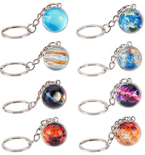 OLYCRAFT 8 Stück Sonnensystem Planet Schlüsselanhänger Anhänger Kristallkugel Anhänger Schlüsselanhänger Legierung Schlüsselanhänger Galaxie Schlüsselanhänger Für DIY Schlüsselanhänger Handwerk