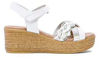 PORRONET - Sandalia con pala con tiras en piel y textil en color blanco plata Irene talla 38