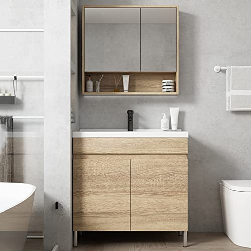 RUCRAK Bad unterschrank waschbecken,waschtisch stehend,Badmöbel Badschrank, mit Unterschrank,Spiegelschrank,Waschtischunterschrank für Aufsatzwaschbecken (Color : Sink+miroir, Size : L61x W47x H70cm)
