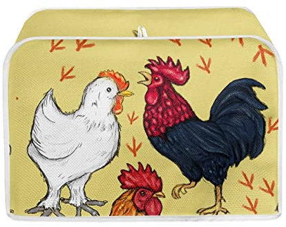 Kuiaobaty Rooster Hen Print 4 Slice Toaster Cover, Chicken Pattern Bread Maker Cover Dustproof Caps for Small Kitchen Appliance