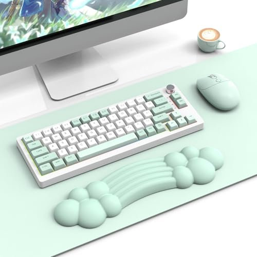 ZIYOU LANG Grüne Regenbogenwolken-Handgelenkauflage für Gaming-Tastatur, ergonomische Schreibtisch-Handgelenkstütze, Tastatur mit PU-Memory-Schaum, rutschfeste Gummibasis, für Laptop/Computer/Mac