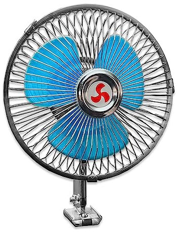 iCover 8 Inch 12V Auto Oscillating Car Fan, Blue, Modern Design, Auto Cooling, Screw Mount, Cig Plug Powered