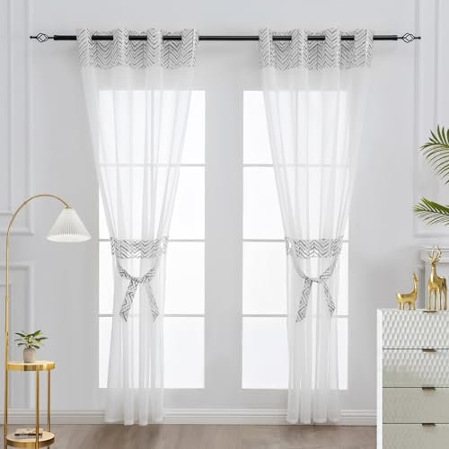 L.Z.E Rideaux Modernes Aspect Lin pour Salon - Rideaux Transparents - pour Porte de Balcon - Blanc H 225 X L 140 Cm, Blanc Argent Lot de 2