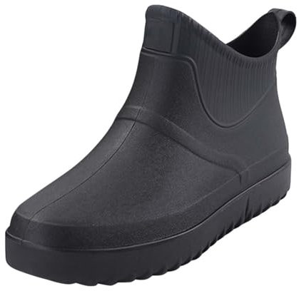 TDEOK Stivali da pioggia da uomo, impermeabili, piatti, in gomma, a mezza altezza, da uomo, in gomma, da pioggia, traspiranti, da uomo, 39-44, Nero , 44 EU