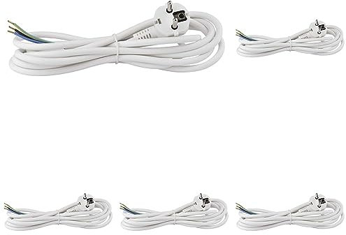 EMOS Bügeleisen-Anschlussleitung 3m / Zuleitungskabel, Anschlusskabel, Bügeleisenkabel weiß / 3x 1,5 mm / H05VV-F 3G Kunststoffkabel (Packung mit 5)