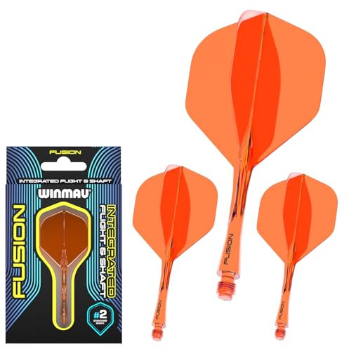 WINMAU Darts Fusion Integrated Flight & Shaft System - No.2 Shape & Design - Orange Farbe, Medium Länge