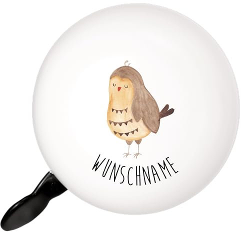 Mr. & Mrs. Panda Personalisierte Fahrradklingel Eule Zufrieden - Personalisierte Geschenke, Wortspiel lustig, Fahrradklingel Individuell,