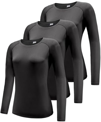 Boyzn 3 Pack Women's Long Sleeve Gym Tops, Moisture Wicking Ladies Sports T-Shirts, Long Sleeve Workout Yoga Tops for Women, Outdoor Athletic Fitness Yoga Shirt for Running Gym Exercise Black-3P07-2XL