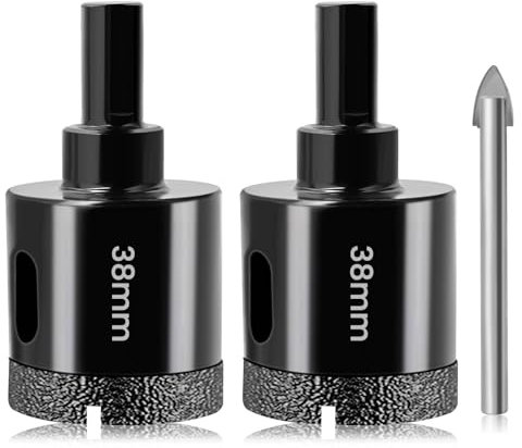 Diamond Drill Bit Josaton 2Pcs 38mm Dry Diamond Core Drill Bit Set Hole Saw Set Hole Cutter for Glass, Porcelain, Tile, Marble, Ceramic, Granite