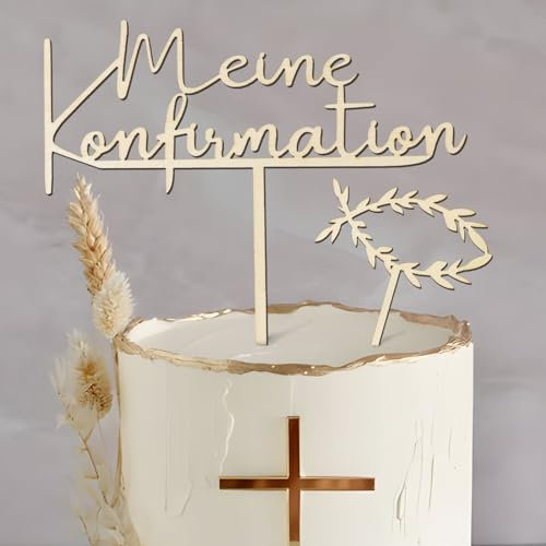 COLOFALLA 2 Stücke Cake Topper zur Konfirmation Holz Konfirmation Torten Topper Kuchen Topper Konfirmation Fisch Kuchen Deko Konfirmation Tortendeko für Konfirmation Junge Mädchen 121F5B4D