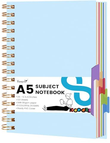 Koogel Notizbuch mit 5 Fächern, 14,7 x 21,6 cm, Spiralbuch mit Reitern, Blau