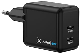 XLayer 45W dual USB C Ladegerät Power Delivery Schnellladen ipad iPhone 15 14 13 Mini 13 Pro Max 12 11 SE XS Android geräte Tabs Power Adapter Ladeadapter Ladestecker Netzteil Charger Kabel (Schwarz)