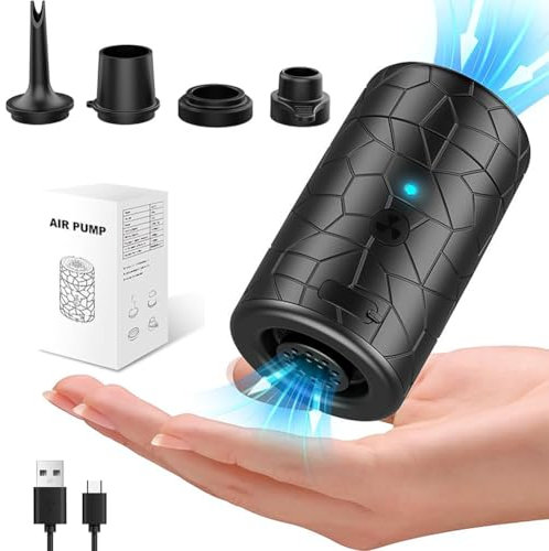 Mini 4500Pa Elektrische Luftpumpe, Luftmatratze Inflate/Deflate Luftpumpe, USB-C Akku Elektrische Pump mit 4 Luftdüsen,Tiny luftpumpe für Aufblasbare Matratze,Schwimmring,Vakuumbeutel, Boot (Schwarz)