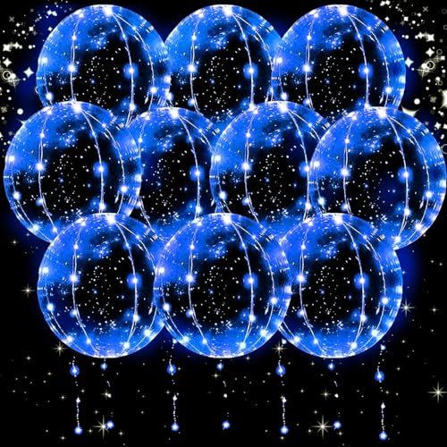 YOUYIKE 10 LED Palloncini Luminosi, Palloncini Festa Palloncini Bobo da 20 Pollici, Palloncini Trasparenti a Elio, Palloncini Luminosi LED per Valentine, Nozze, Compleanno Decor (Blu)