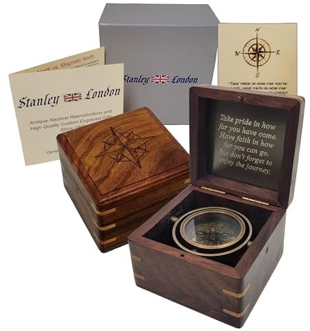 Kompass mit Gravur, personalisiert in Holzbox, antiker Messing-Schreibtischkompass, Geschenke für Männer, Ihn, Sohn, Enkel, Teenager, Jungen, für Abschluss, Taufe, Konfirmation, Führung (FBA – Take