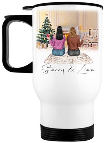 EKAM Personalised Travel Mug Best Friend or Sister Tea Coffee Mug Custom Name Gift - Heartfelt Message & Outfit Choices Best Friendship Gift for Best Friends, 14oz Stainless Steel Insulated Travel Cup