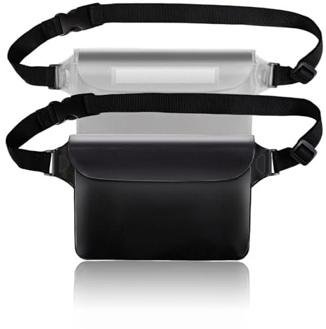 2 Stück wasserdichte Tasche,einstellbarem Band wasserfester Beutel,schützt Telefon/Geld/Karte/Schlüssel,wasserdichte Bauchtasche,für Wassersport, Strand, Schwimmen, Bootsfahrten - Schwarz/Weiß