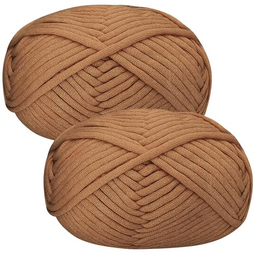 Häkelgarn Baumwolle Wolle zum Häkeln Chenille 2x50g Häkelwolle,Crochet Yarn Dickes Baumwoll-Nylon-Mischgarn Häkelgarn für Anfänger Braunes Garn