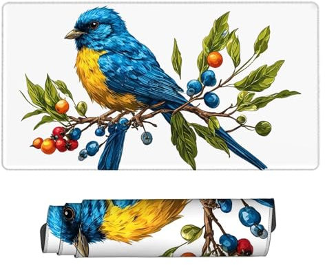 Gaming Mouse Pad 600x300x3mm Large Gaming Mouse Mat White XXL Mousepad Magpie Desk Mat with Non-Slip Base, Extended Mouse Mat with Stitched Edges, Water Resist Surface Keyboard Mat for Office H2-259
