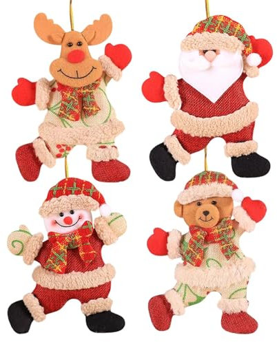 4 adornos de Navidad, colgantes de árbol de Navidad, Papá Noel, muñeco de nieve, reno, oso, juguete, decoraciones colgantes de árbol de Navidad, decoraciones colgantes de muñecas, decoraciones de