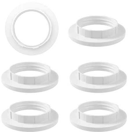 6 Piece Lampshade Reducer Ring E14 Screw Collar Ring 28MM, Lampshade Fittings E14 for Table Lamp, Ceiling Lights, Plastic Screw Bulbs Lamp Holder Twist Lock Socket Replacement Ring(White)