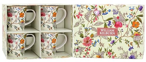 The Leonardo Collection William Kilburn Kilburn Tassen-Set mit 4 Tassen für Küche und Zuhause, stilvolles Geschirrbecher-Set für jeden Anlass, schönes Kaffeetassen-Set für Herren, Geburtstagsgeschenk