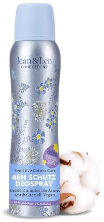 Jean & Len Deospray Sensitiv Cotton Care, schenkt bis zu 48h zuverlässigen Deo-Schutz, sensitive Pflege, wirkt antibakteriell, ohne Aluminium (ACH) & Alkohol, vegan, 150 ml