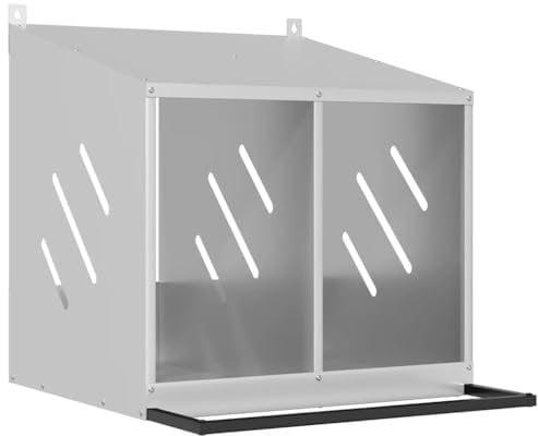 vidaXL Hühner-Nistkasten mit 2 Fächern Verzinktes Silber Metall, Hühnernest Legenest für Hühner, Hühner Legebox, verzinkter Nistkasten