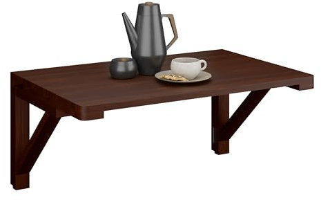 Relaxdays Tavolo a Scomparsa da Muro Cucina, Tavolino Pieghevole, Scrivania in Legno da Parete, LxP: 60x40 cm, Marrone