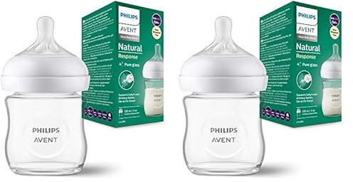 Philips Avent Biberon en verre à Réponse Naturelle - 120 ml, sans BPA pour les nouveau-nés de 0 mois et + (modèle SCY930/01) (Lot de 2)