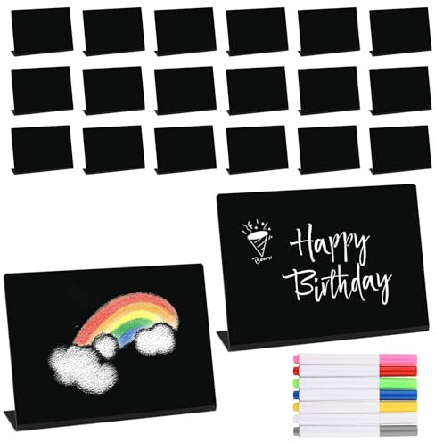 Zosenyer Kleine Kreidetafel, 20 Stück 100x75 mm L-Form Mini Tafeln zum Beschriften, mit 7 farbigen Stiften, Preisschilder ideal für Buffets, Hochzeiten, Partys & Tischkarten