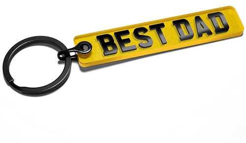 Pixly® Best Dad Licence Plate Keychain, Mini UK Number Plate Keyring, Name Key Chain, Car Registration Key Ring, Gift Reg Fob, for Him, Father's Day, Father